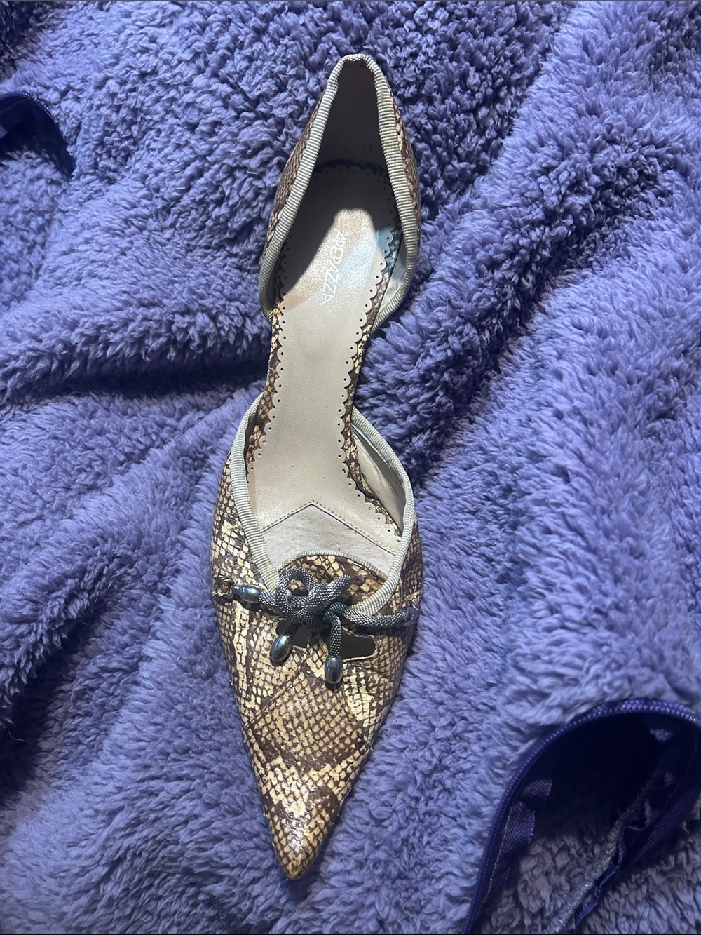 AEROSOLES Brown Snake-Print Pointed Toe D'Orsay Flat with Bow